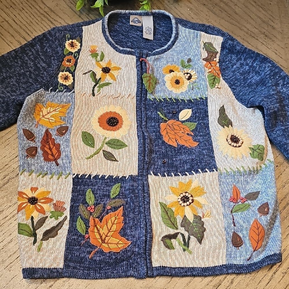 Vintage Floral Knit Cardigan Jacket Size M